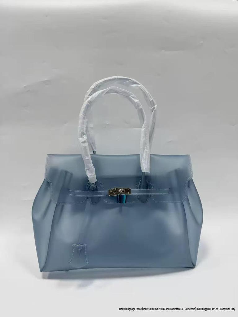 2026 Women's Waterproof TPU Jelly Handbag - Fashionable Lock Buckle Tote for Beach & Everyday Use