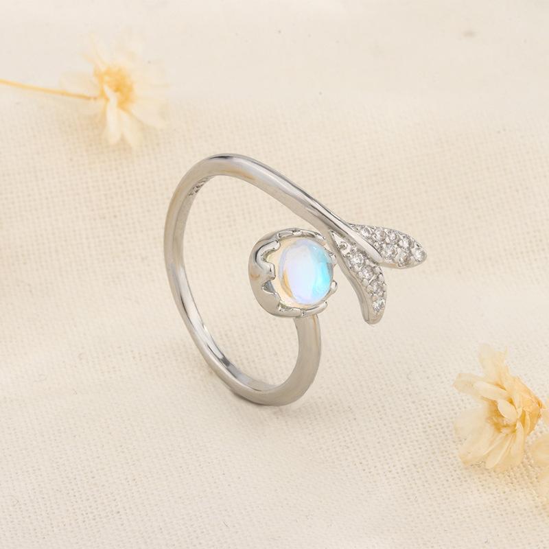 Cute Moonstone Mermaid Tail Ring For Women Ethnic Foam Design Index Finger Ring Unique Little Mermaid Jewelry Gift
