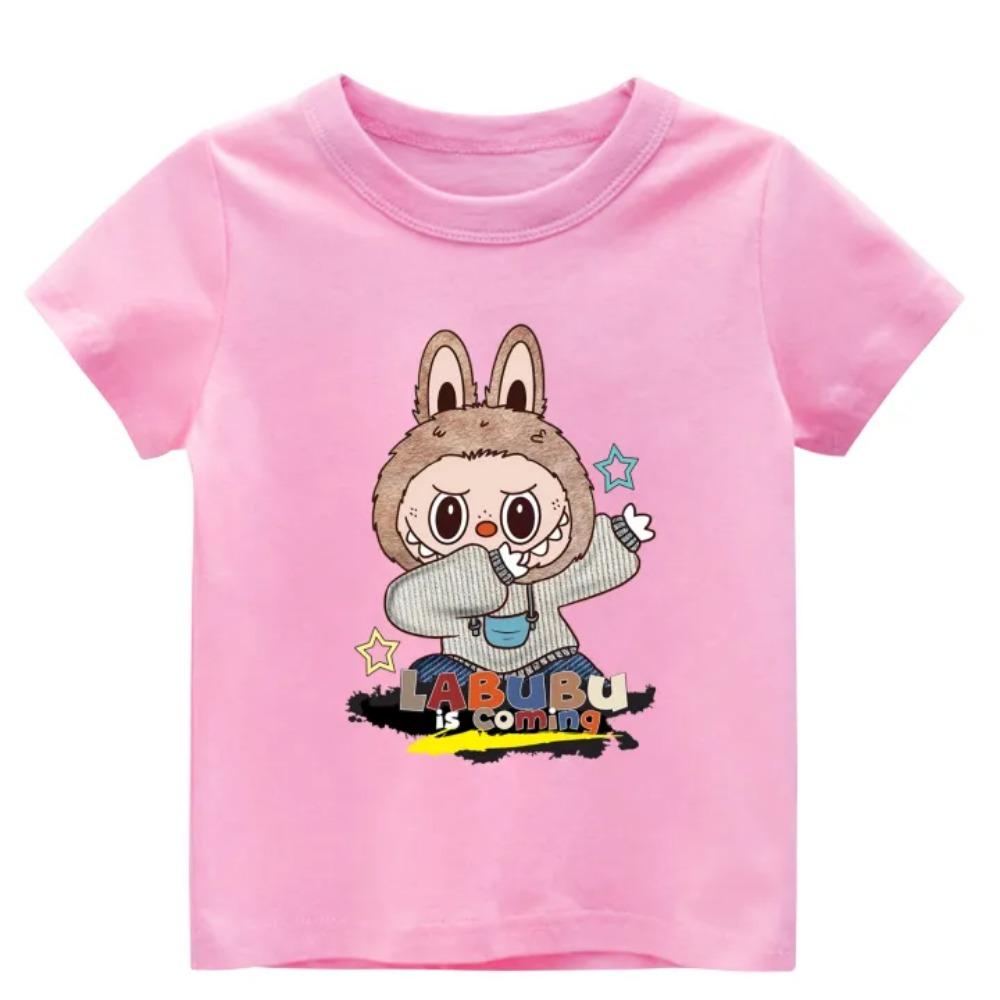2025 New Children's T-shirt Casual Style LABUBU Printed Round Neck Short Sleeve Casual Girls' Top