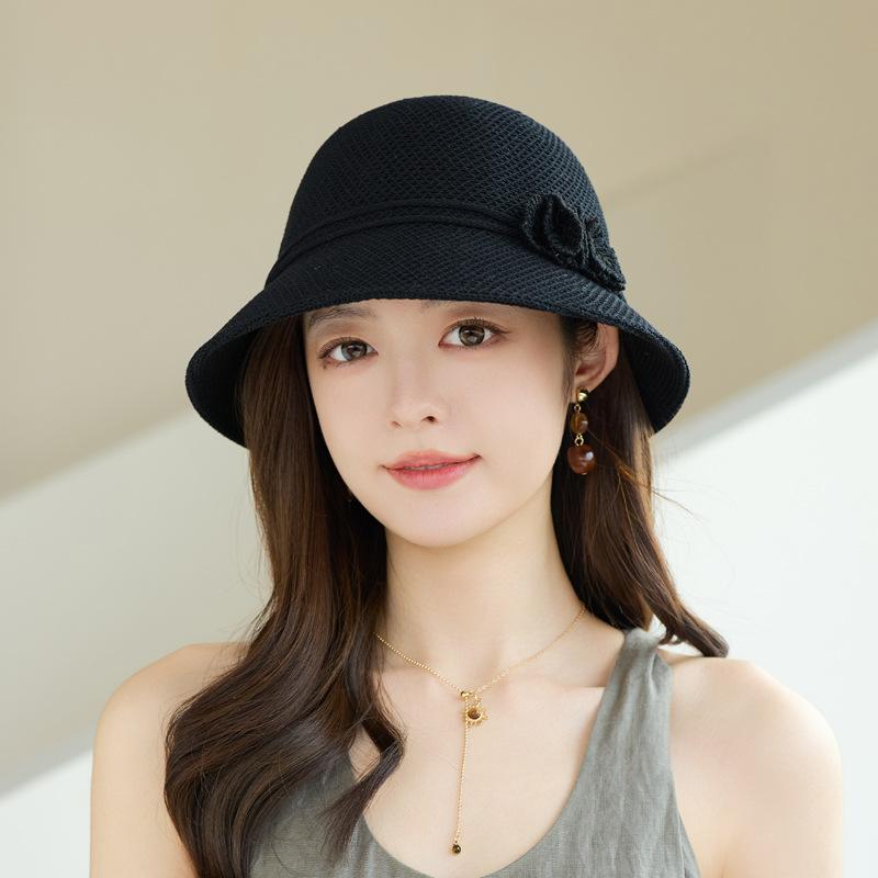 2026 new knitted basin hat women's summer thin breathable sun hat elegant middle-aged and elderly fashion versatile mother hat