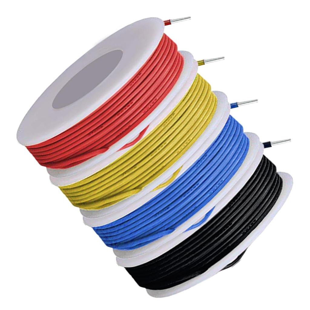 26 Gauge Solid Wire 300V PVC Electrical Wire 26AWG Insulation Tinned Coated Copper Wire Hook Up Wire 4Colors(Red/Yellow/Blue/Black) 5m/16.4ft Each
