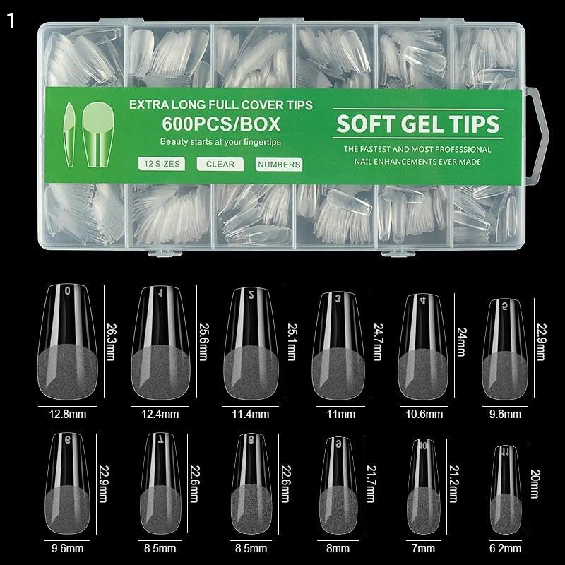 600Pcs Short Almond Soft Gel Nail Tips Full Cover False Nails for Acrylic Manicure Salon Home Press-On Nails