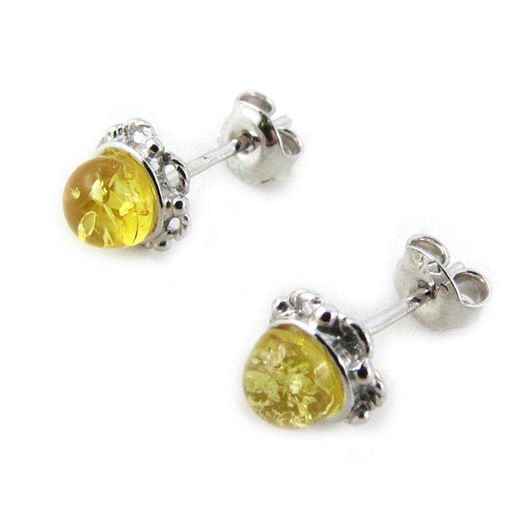 Les Trésors De Lily [N1984] - Honey Amber 'Inspiration' Silver Earrings (rhodium-plated) - 8 Mm
