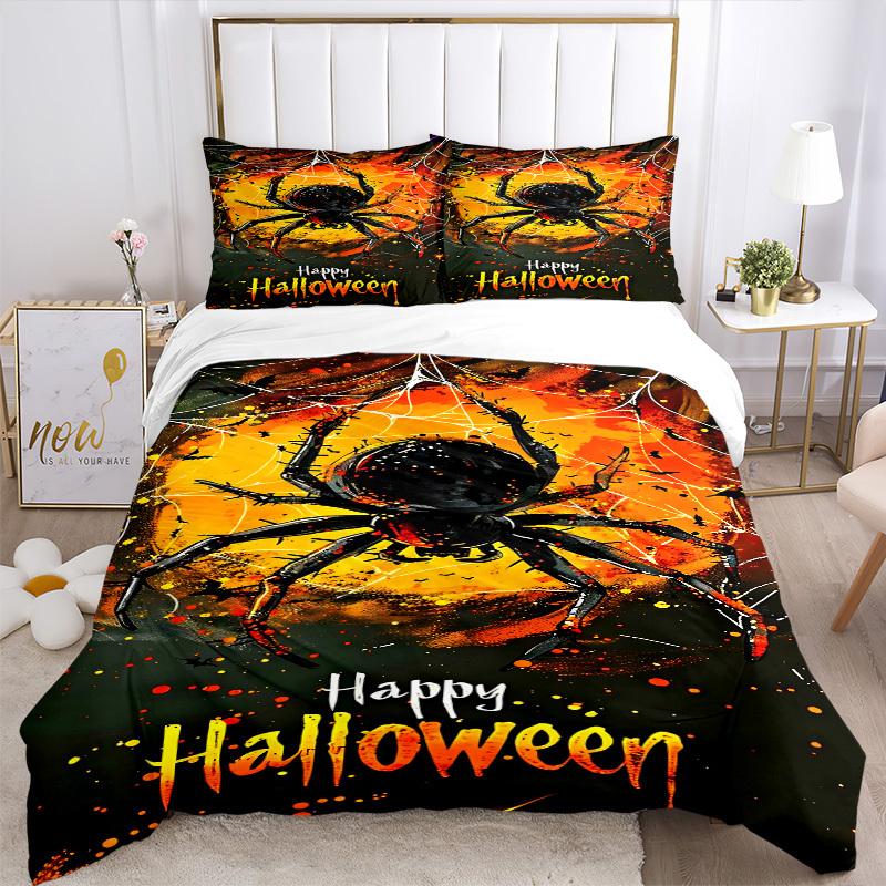 3pcs Halloween Spider Bedding Set, Includes Without Pillow Inserts, Soft Comfortable Bedding Set,All-Season Use a0924034