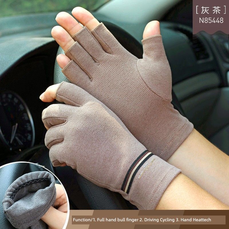 

Весна, Осень и Зима Перчатки без пальцев с половиной пальцев Мужские Зимние Теплые Нескользящие для Вождения и Велоспорта Полуперчатки Тонкие для Письма 85448 gray tea All yards