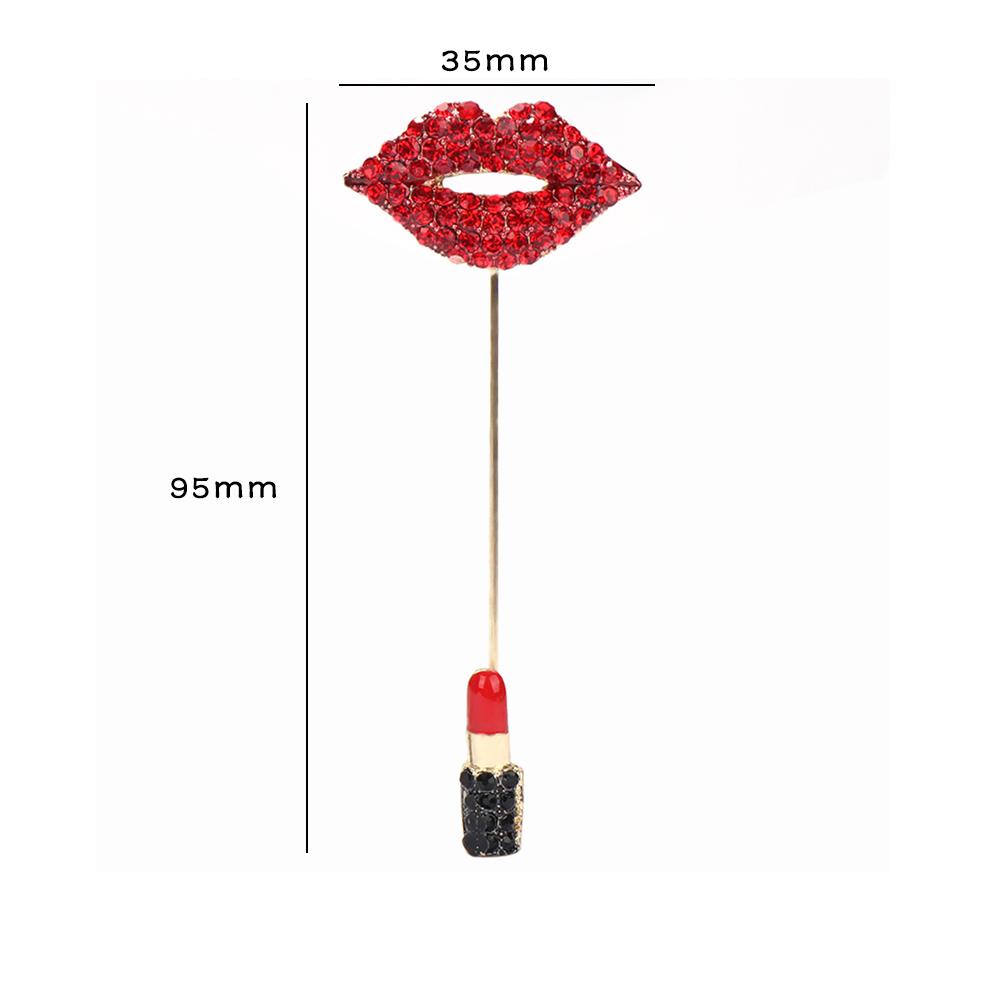 1 stück Kristall Rot Lippenstift Broschen Emaille Pin Jacken Für Frauen Zubehör Pins Strass Revers Pin Kuss Rot Schmuck