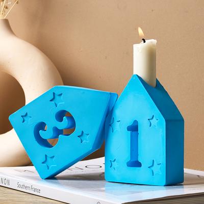 1-4 Geometric Digital House Candlestick Silicone Mold DIY Hollow Arabic Number Gypsum Cement Pouring Candle Holder Casting Molds
