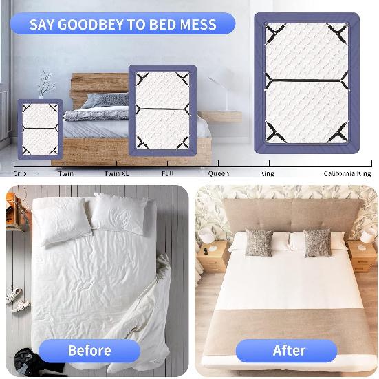 Luyena Bed Sheet Straps,4+1 Pcs Fitted Sheet Clips Holder,Upgraded Triangular Sheet Clip for Corner, Elastic Adjustable Sheet Strap for Mattress