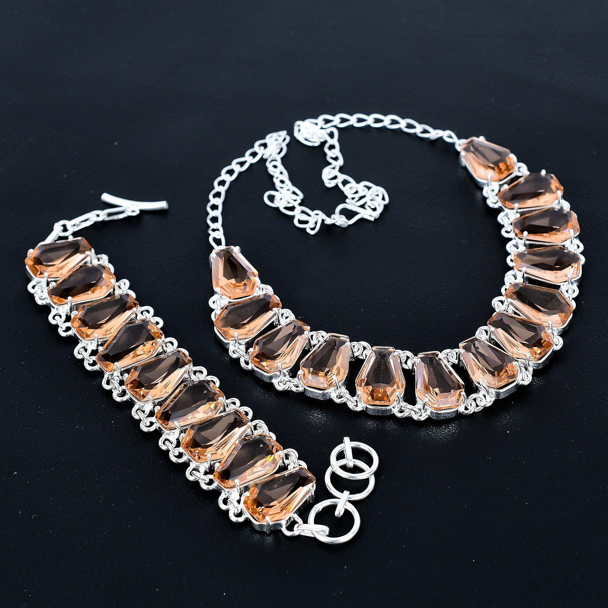 

Morganite Necklace & Bracelet Jewelry Set, CoffinMorganite Gemstone 925 Sterling Silver Handmade Jewelry Unique Collection, Wedding Gift 20 помаранчевий