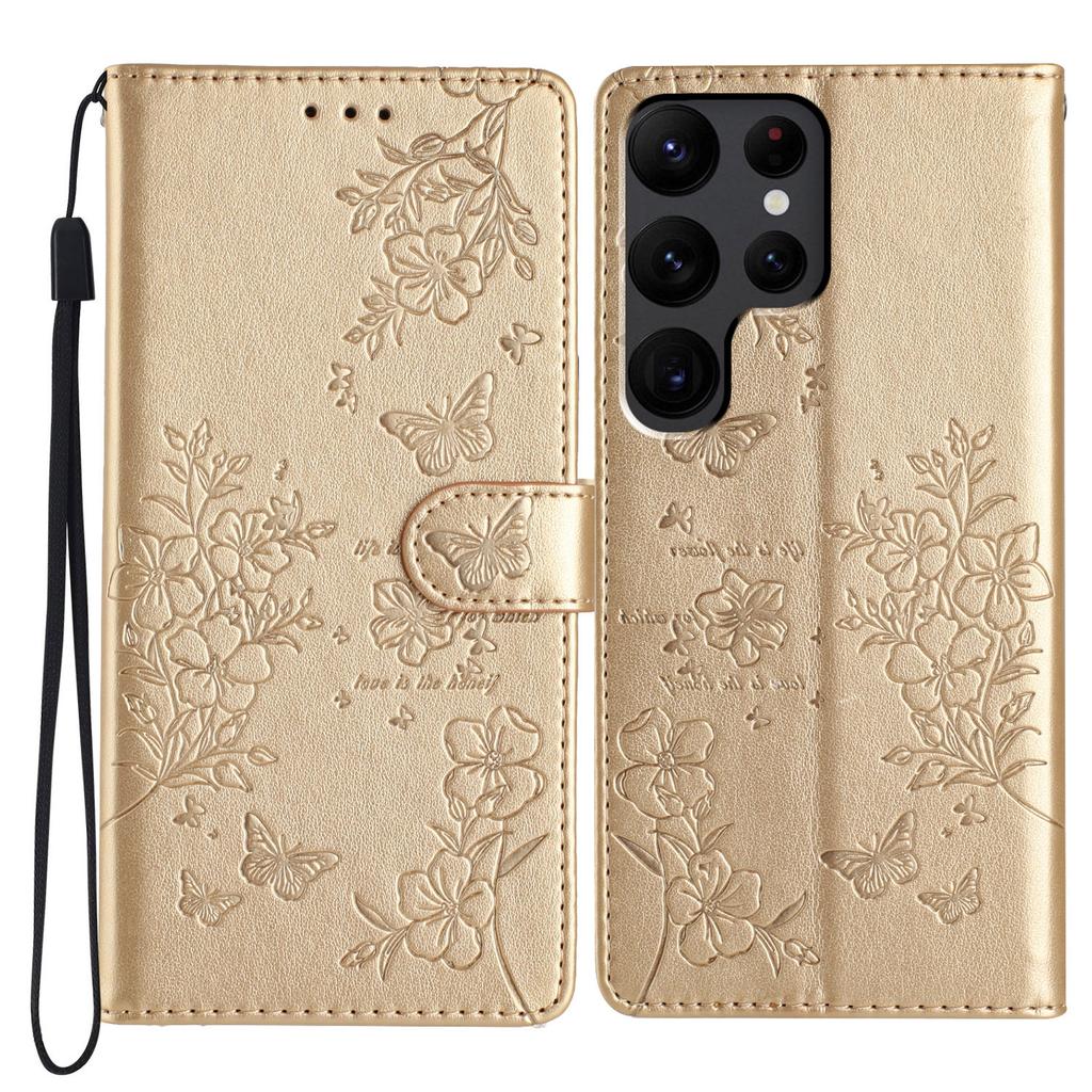 For Samsung Galaxy S24 Ultra Stand Case Butterfly Floral Imprint Leather Wallet Phone Cover
