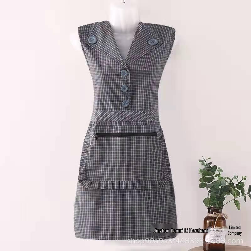 2022 Women's Fashionable Zipper Lapel Apron - Pure Cotton, Fresh Style for Kitchen & Home