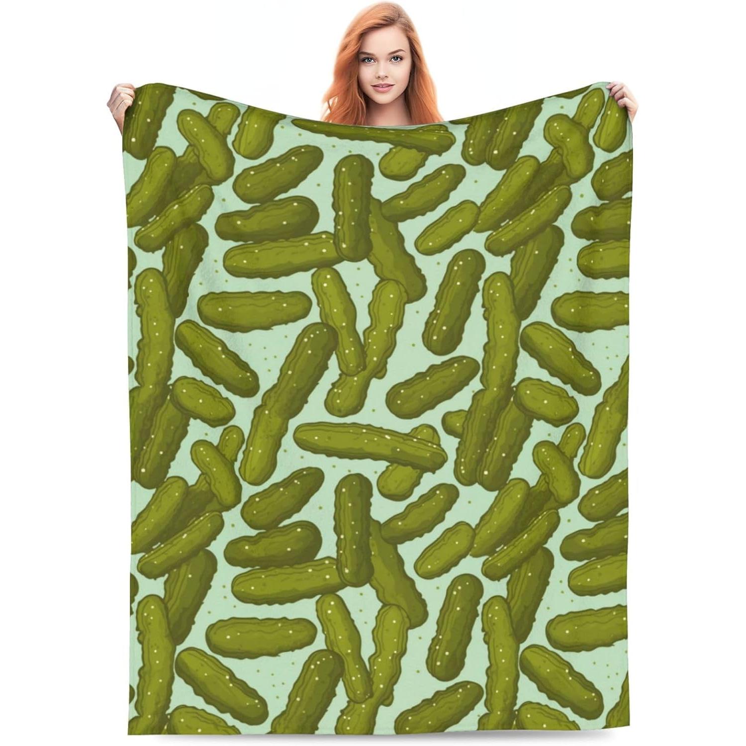 

Pickle Cucumber Blanket Gifts for Pickles Lovers Flannel Throw Blankets for Home Couch Bed Sofa Soft Fuzzy Lightweight Decor All 75x90cm