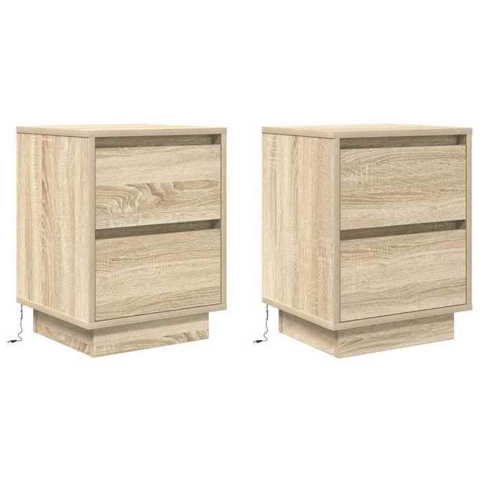 VidaXL Tables de chevet avec lumières LED 2pcs chêne sonoma 38x34x50cm, table de nuit, table de lit, table d'appoint, 861288