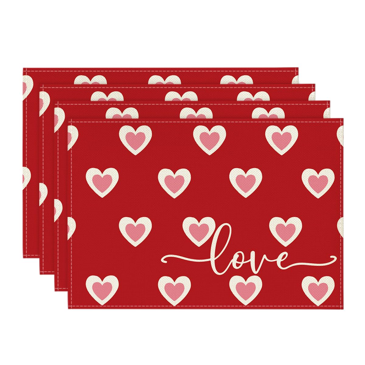 

Love Heart Red Placemats Set of 4, 12x18 Inch Wedding Anniversary Table Mats for Party Kitchen Dining Decoration Rectangular 4 Pcs, 12 x 18