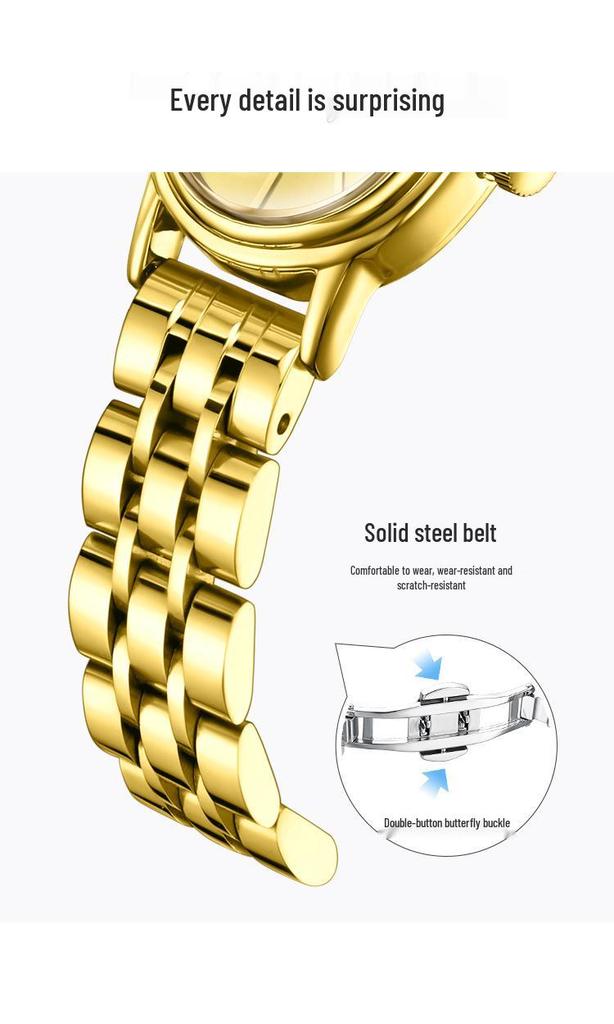 La Baoli Women's Exquisite Oval Dial Gold Watch with Steel Band - Trending Internet Celebrity Style