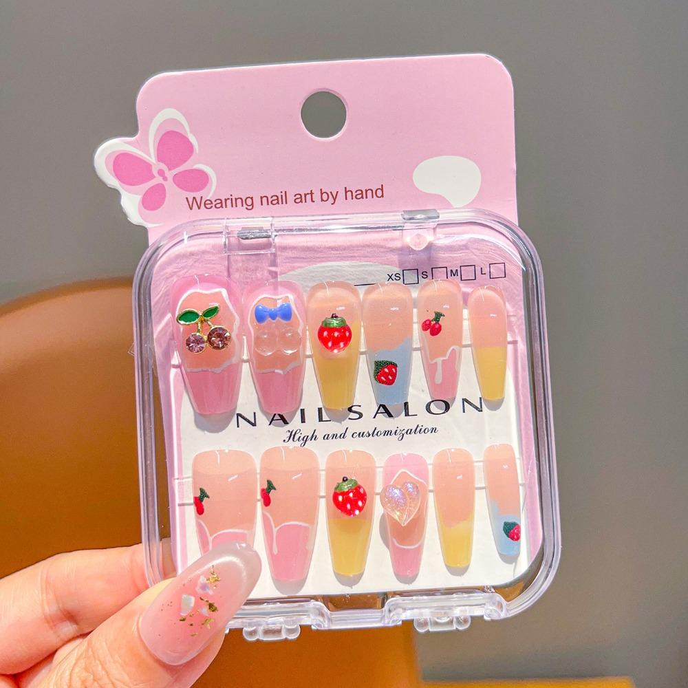Cute Long Nail Sticker Cartoon Press on Nail New Nail Tips for Girls Students