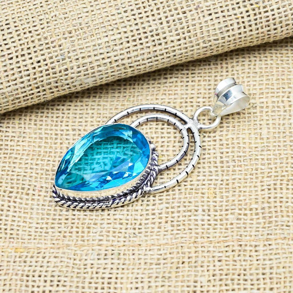 Mavi Topaz Doğal Taş Takı El Yapımı Kolye 925 Ayar Gümüş Düğün Hediyesi İçin