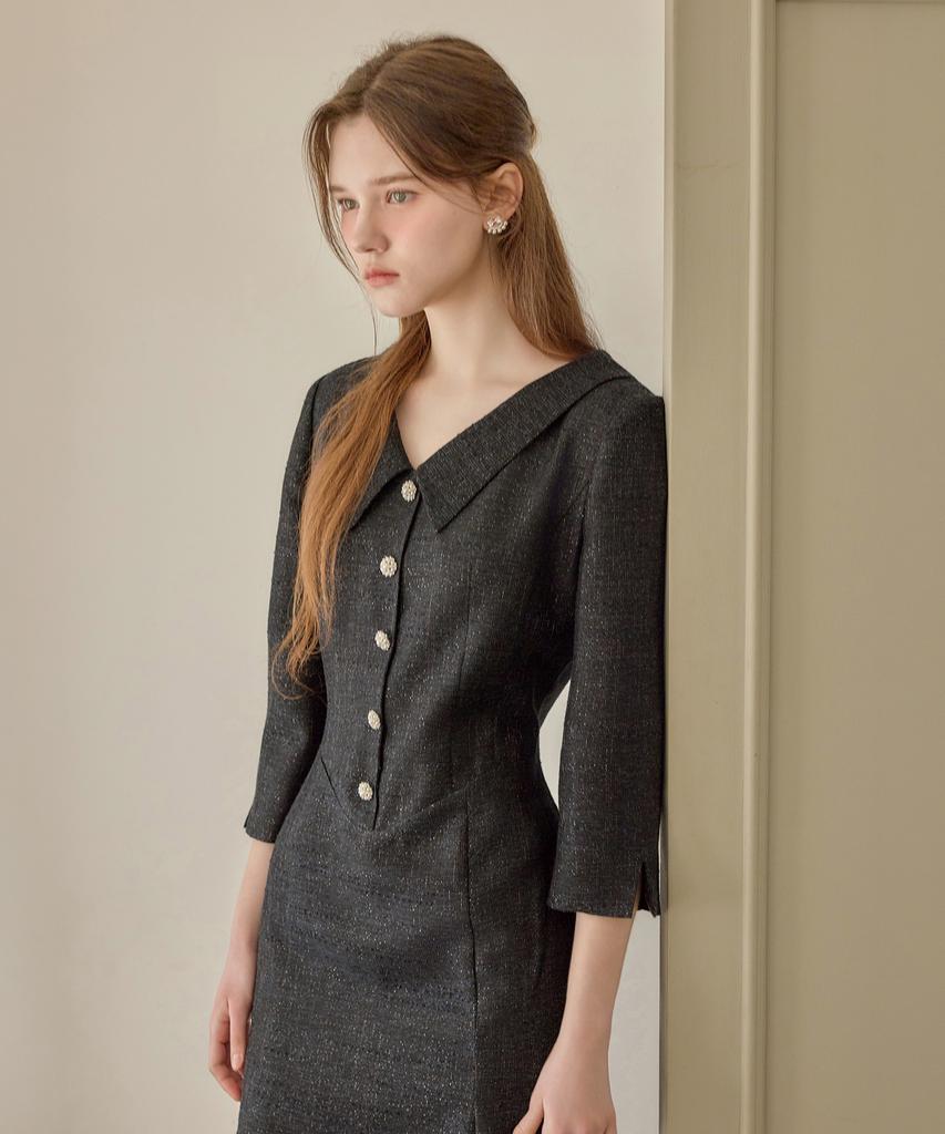 Julie And Kara 26Ss Calla140 Shebigins Atelier Tweed Dress Black