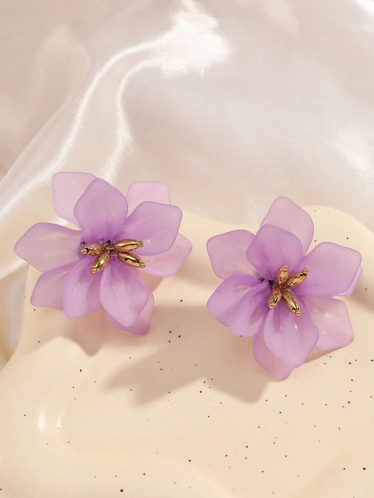Delysia King Women Romantic Temperament Acrylic Petal Earrings Girl 2025 Cute Lifelike Flower High Grade Ear Stud