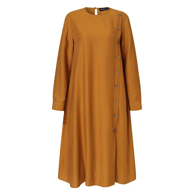 Lente en herfst dames plus size jurk losse casual lange mouwen knoop decoratie lange mouwen shirt jurken
