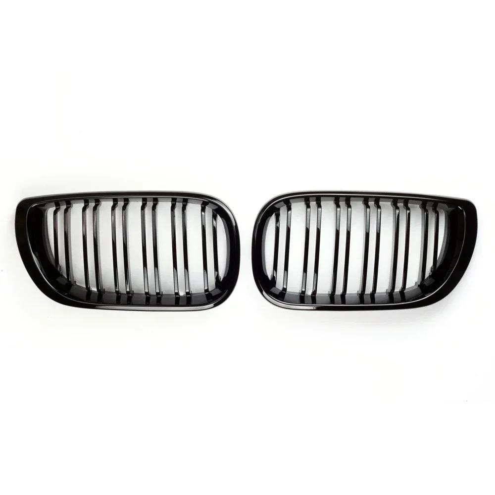 1Pair For BMW 3 Series E46 Car Front Bumper Grilles Racing Grill Kidney Dual Line Grills Gloss Black Grille 4 Door 2002-2005 Gloss Black