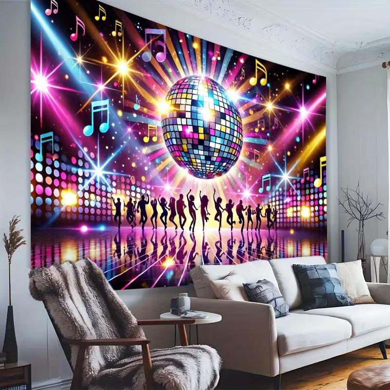 Disco Party Photo Booth Background, Glitter Disco Ball & Dancing Silhouette Backdrop for 80s Themed Events 47.2x31.5inch/120*80cm