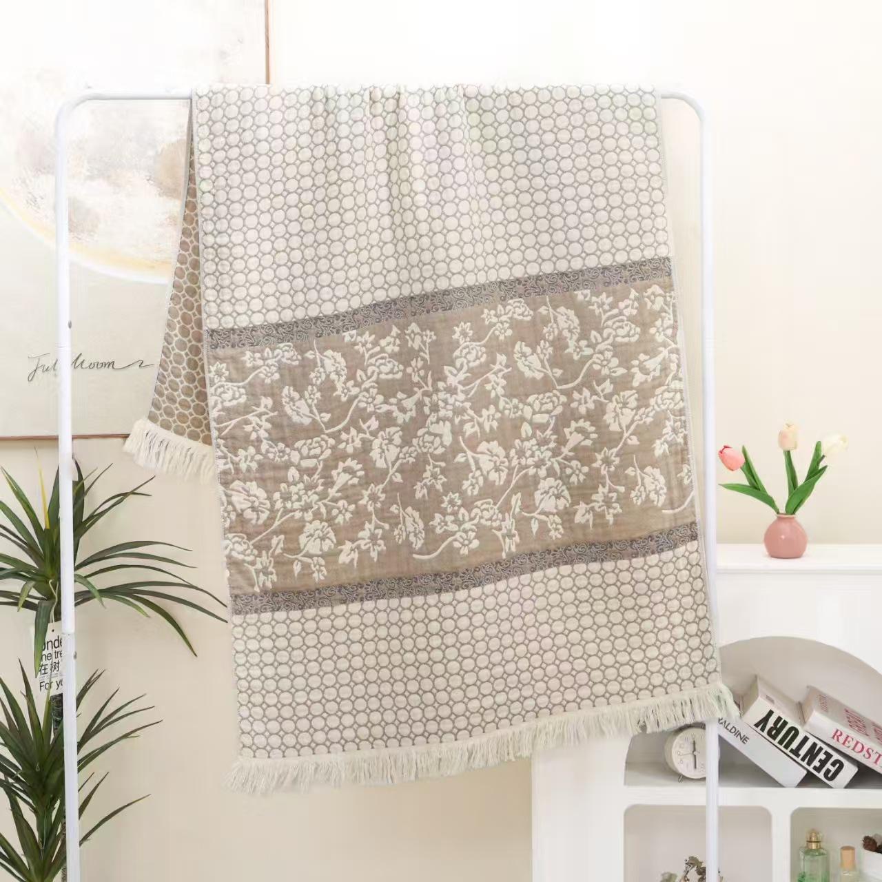 4-Layer Jacquard Gauze Towel & Tassel Throw Blanket 160x80 cm
