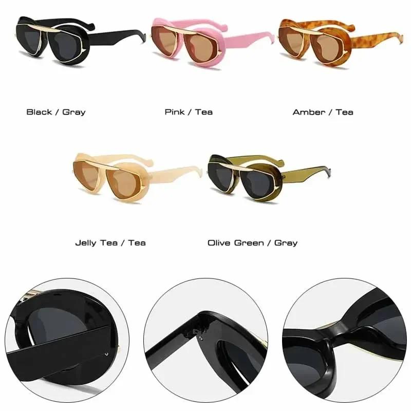  Y2K Oversized Cat Eye Women Fashion Sunglasses Retro Unique Lens Amber Shades UV400 Men Punk Sun Glasses