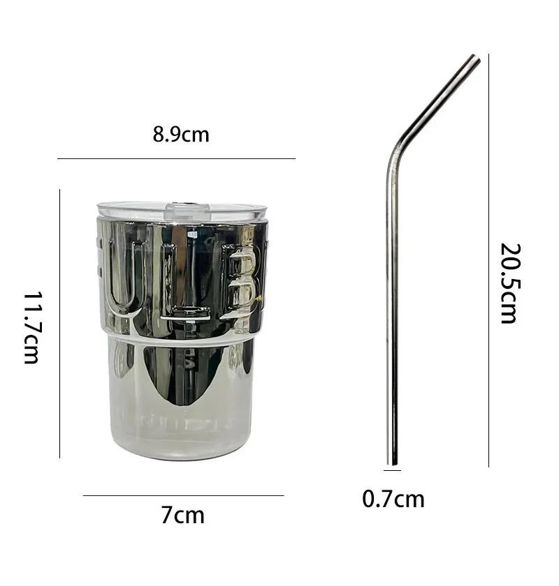 

420 мл кофейная чашка стеклянная бамбуковая чашка с крышкой и трубочкой гальванизированное серебро буквы чашки для молока сока мокко чашки для напитков подарки серебряный серый