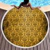 Vintage Gold Printed Round Beach Blanket,Polyester Sand Resistant Shawl Beach Towel,Absorbent Quick Dry Pool Towel Picnic Mat
