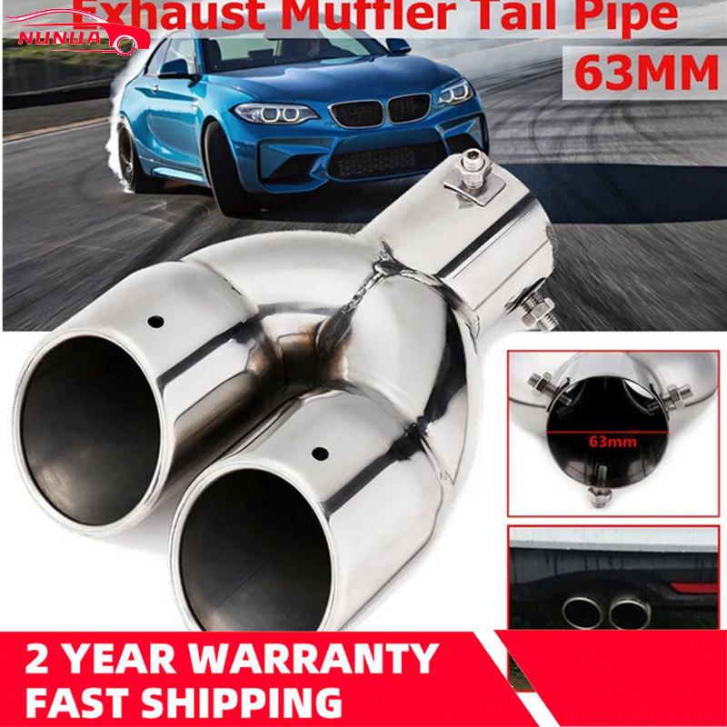 63mm Double Outlet Stainless Steel Chrome Car Muffler Exhaust Pipe Tip End Trim Modified Tail Throat Car Liner Pipe Silver Tools