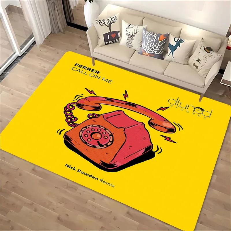 3D HD Printing Retro Phone Carpet for Living Room Cartoon Children's Bedroom Sofa Doormat Floor Tapete Anti-slip Mat Decor Rugs