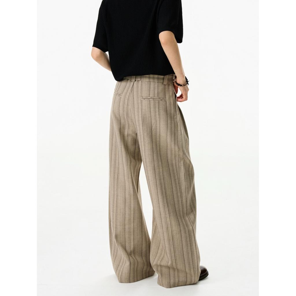 Summer new dark striped blended pendant straight wide-leg trousers kendo belt old money commuter casual trousers