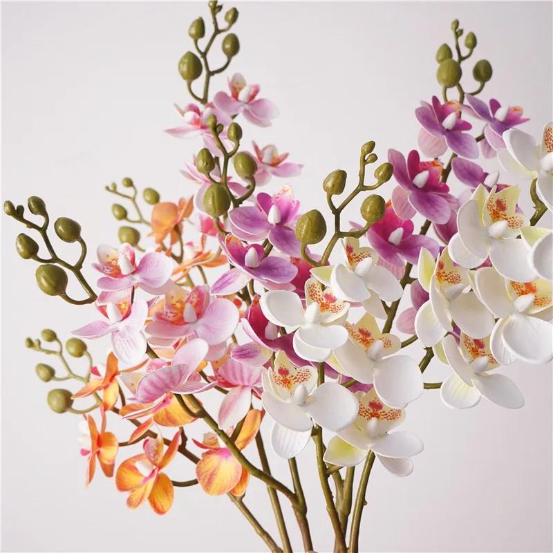 4Pcs/lot Artificial 12 Heads Butterfly Orchid Flowers Wedding Decor Fake Phalaenopsis Home Decoration Ornament Photography Props