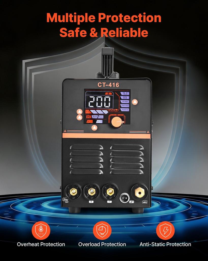 3-in-1 Plasma Cutter Welder Combo - CUT/TIG/MMA, 50A Plasma Cutting Machine & 200A TIG Stick Welder, LED Digital Display with 2T/4T/PA/PT Function for