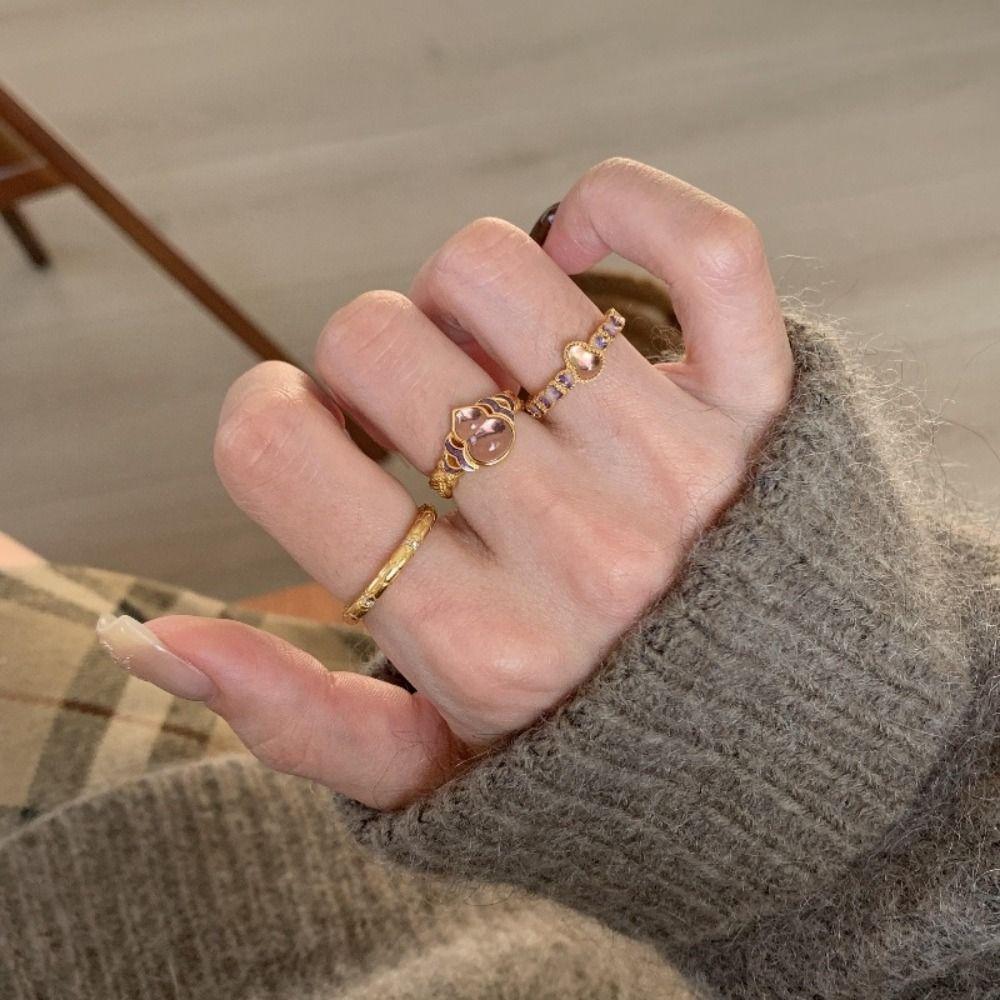 Lucky Vintage Rings Purple Gourd Metal Open Rings Fashion Enamel Finger Ring Party