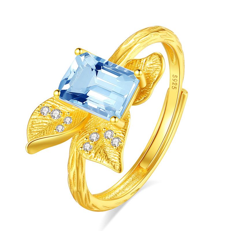 Women's S925 Silver Ring Natural Gemstone Bow Knot Adjustable Fashion Jewelry Gift
