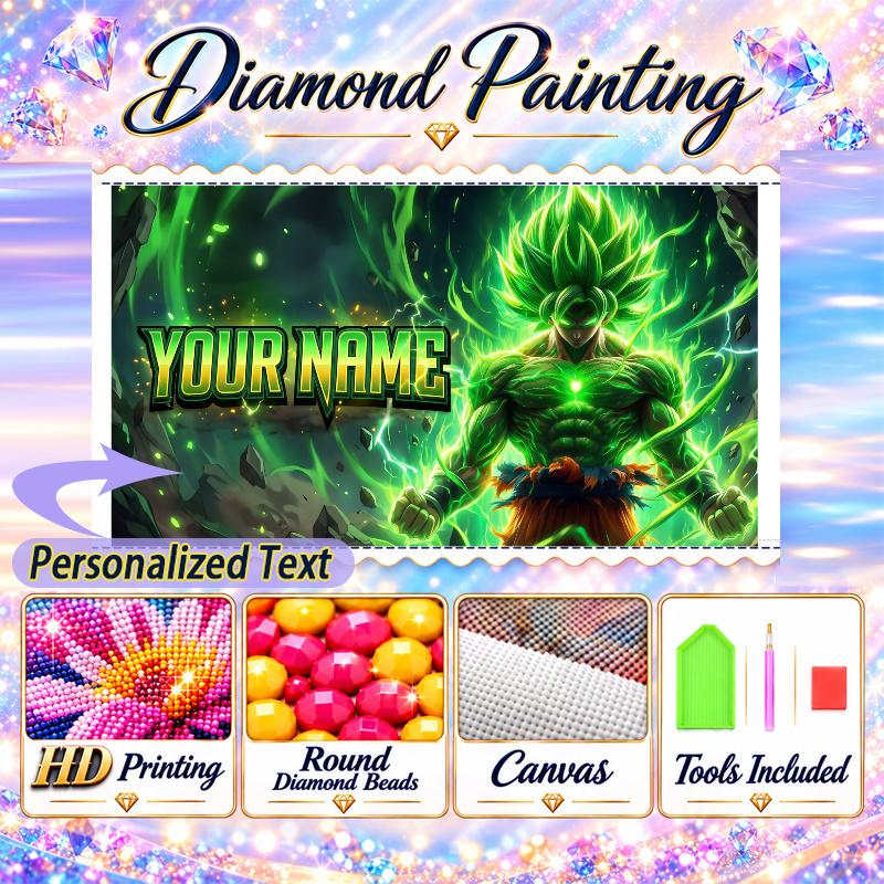 Personalized Broly Diamond Art Custom Name 5D Diamond Painting Full Drill DIY Craft