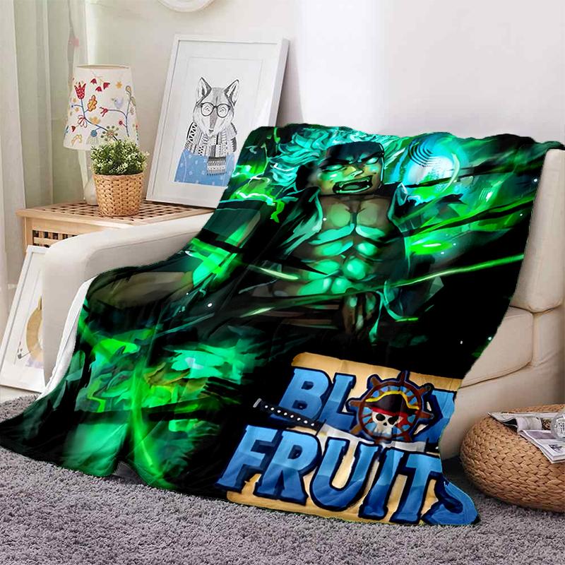 HD B-Blox Fruit 3D Cartoon Game Gift Blanket,Soft Throw Blanket for Home Bedroom Bed Sofa Travel Picnic Office Cover Kids