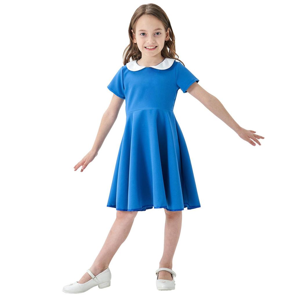 Kids' Solid Color Doll Collar Princess Dress - Cute School Style Children's Clothing
