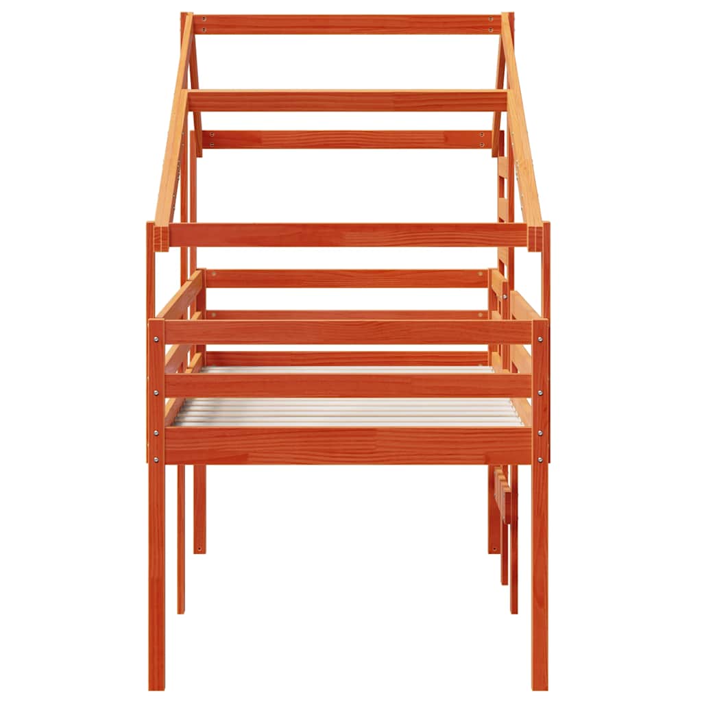 High Bed with Roof Wax Brown 90 x 200 cm Solid Pine Wood