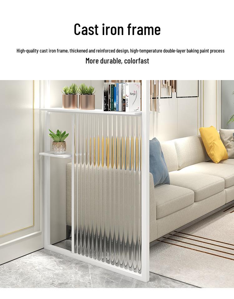 Modern Nordic Glass Partition Screen with Iron Art and Stainless Steel Washstand for Luxury Living Room and Entryway