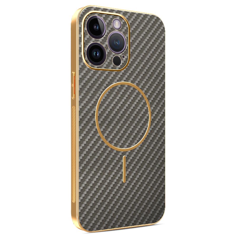 For iPhone 14 Pro Max Phone Case Carbon Fiber Textured Electroplated TPU Back Cover