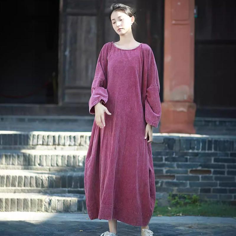 

Johnature Женские винтажные платья с круглым вырезом и длинным рукавом, весеннее свободное платье в китайском стиле с рукавами «летучая мышь» One Size