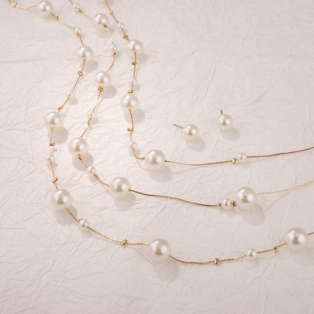 French New Light Luxury Pearl Multi-layer Necklace, Elegant Small Fragrant Design Earrings Neck Chain