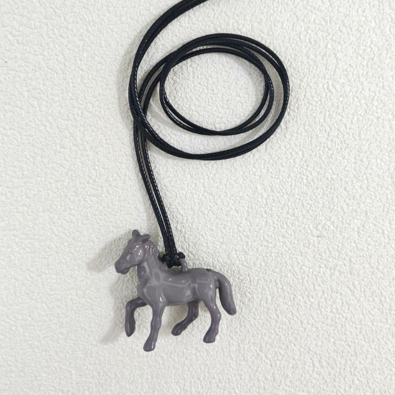 Versatile Long Pendant Necklace Featuring Horse Design In Vibrant Acrylic On Soft Leather Rope for Various Outfits
