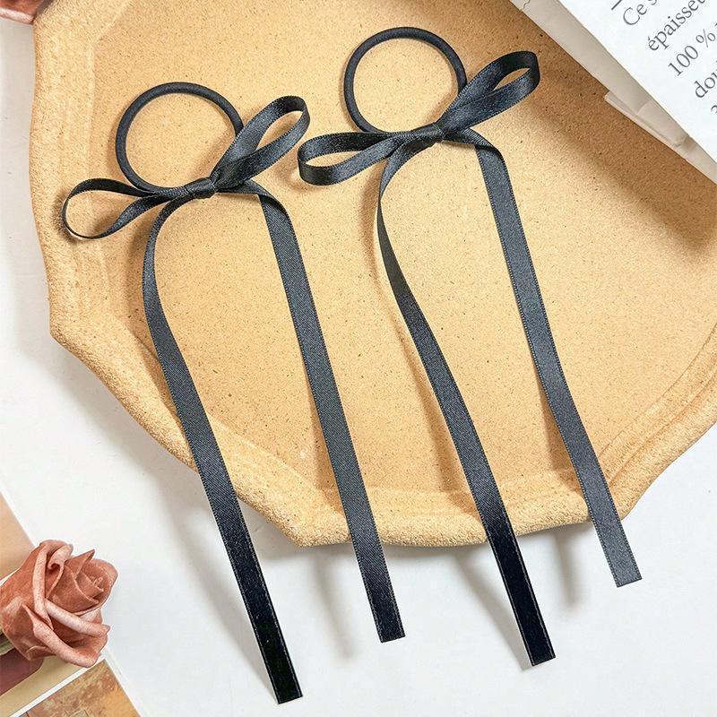 2PCS/Set Long Ribbons Small Bow Ponytail Hair Rope Ties Solid Color Hair Circle Hair Accessories
