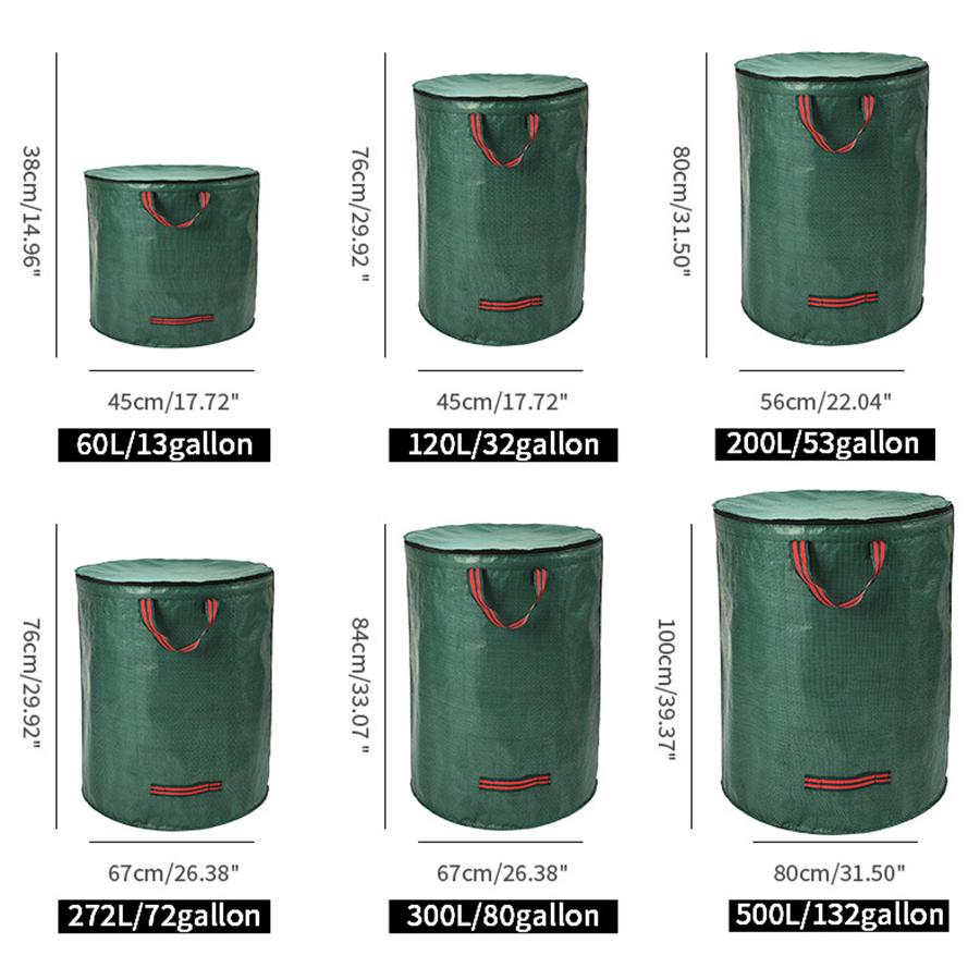 60-500L PP Garden Yard Waste Bag With Lid and Leaf Scoops Waterproof Outdoor Gardening Storage Bag for Plant and Leaf Collection