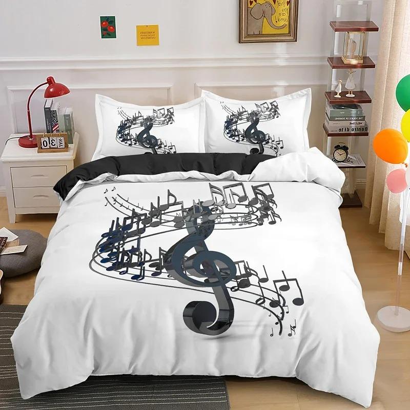 Musical Note Bedding Set 3pcs Music Theme Quilt Cover King Queen Size With Pillowcase Fashionable Psychedelic Soft Duvet Cover