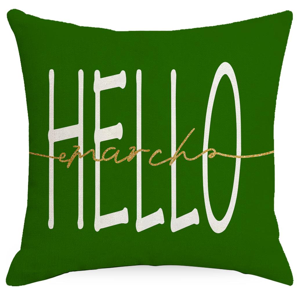 St. Patrick's Day Line Printed Pillow Cover Green Four-leaf Crock Sofa Bedside Car Pillow Cushion Cover